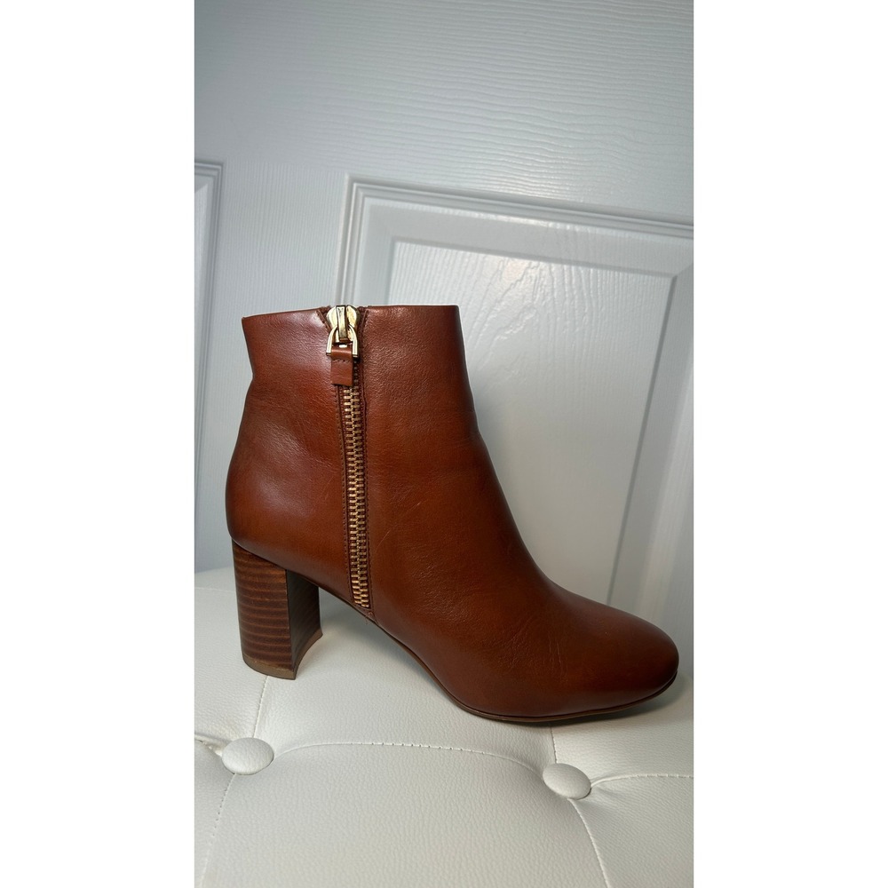 Jeffrey Campbell Prianka Cognac Leather Ankle Booties Block Heel Brown‎ Size 8